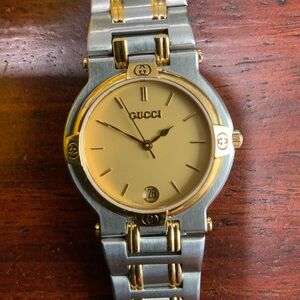 Vintage GUCCI Unisex Watch SS GP Quartz Gold Dial 9000M